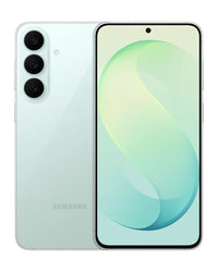 Samsung Galaxy S26 FE in Blue Green, official front and back view