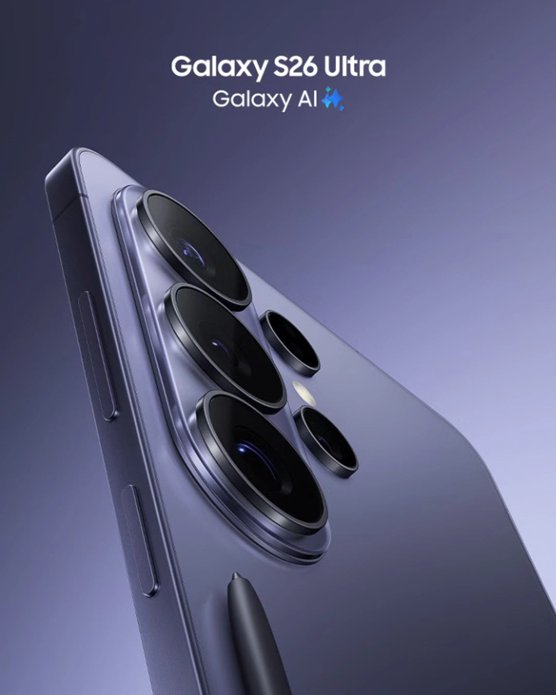 Samsung Galaxy S26 Ultra 200MP camera lens rings and titanium frame close-up