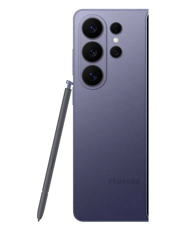 Samsung Galaxy S26 Ultra Cobalt Violet rear titanium chassis with 200MP quad camera and S Pen stylus