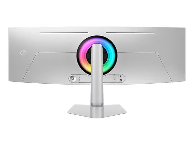 :Samsung Odyssey OLED G9 curved side profile showing ultra-wide display