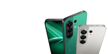 Tecno Camon 50 in malachite green and nebula titanium, front and back