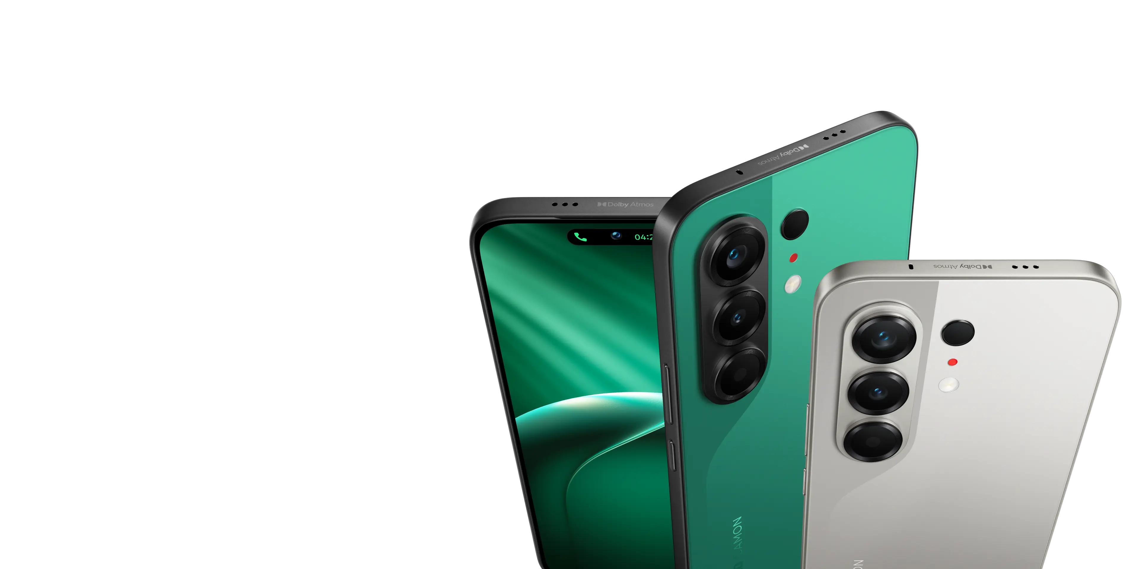 Tecno Camon 50 in malachite green and nebula titanium, front and back