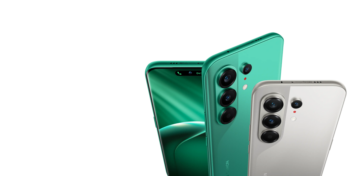Tecno Camon 50 Pro in malachite green and nebula titanium, front and back