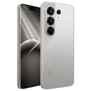 Tecno Camon 50 Pro in nebula titanium, angled back and front view
