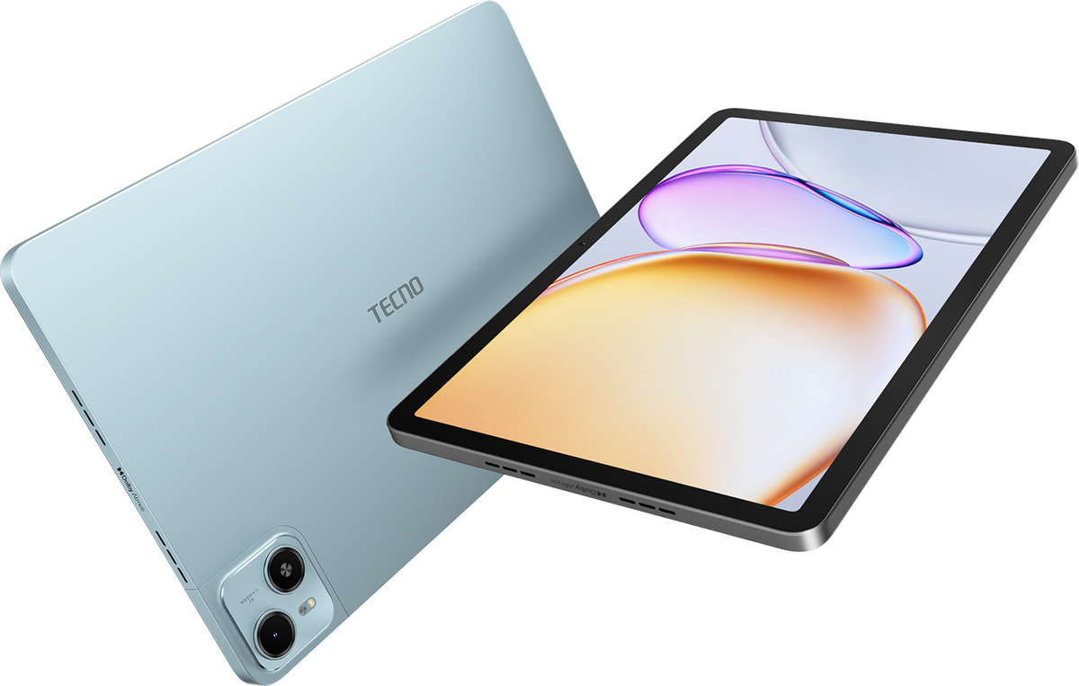 Tecno MegaPad SE in Glacier Blue, official back with the dual-look camera and the 11-inch front