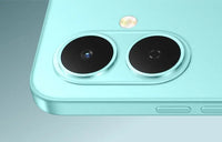 Tecno Pop 10 turquoise green camera close-up with the dual-lens island