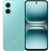Tecno Pop 10 in turquoise green, back and teal-tinted front screen