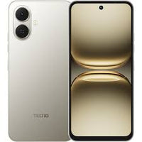 Tecno Pop 10 in veil white, back and gold-tinted front screen