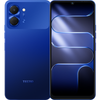 Tecno Pop 20 in galaxy blue, back and front view