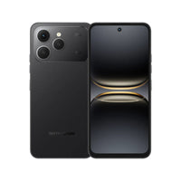 Tecno Spark 40 in Ink Black, back and front with a dark wallpaper
