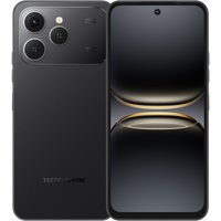 Tecno Spark 40 in Ink Black, back and front with the 50MP camera island