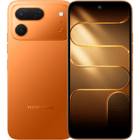 Tecno Spark 50 Pro in dynamic orange, back and gold-tinted front screen