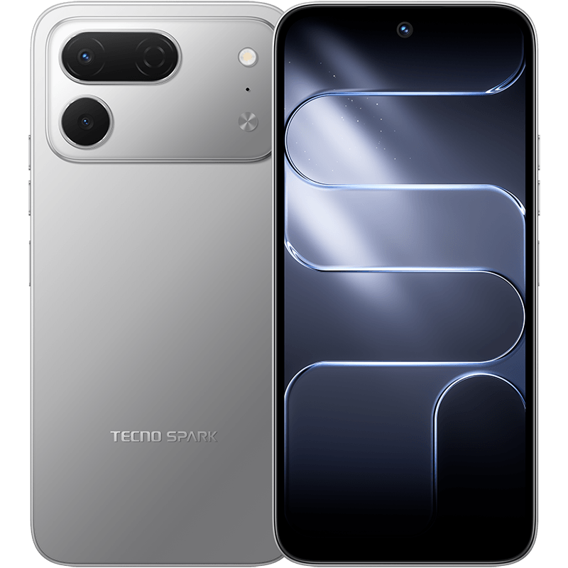Tecno Spark 50 Pro in titanium grey, back and front view