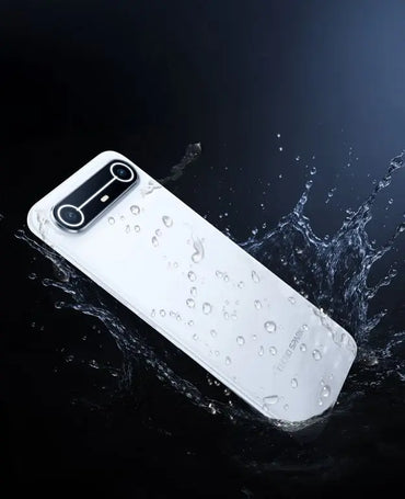Tecno Spark Slim white back with water droplets on the slim camera bar