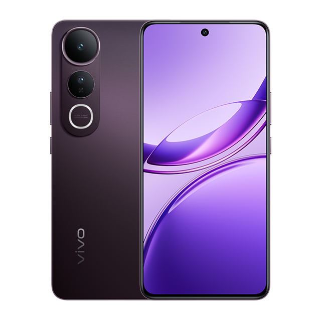 vivo V50 Lite 5G dark back and purple AMOLED front, official product shot