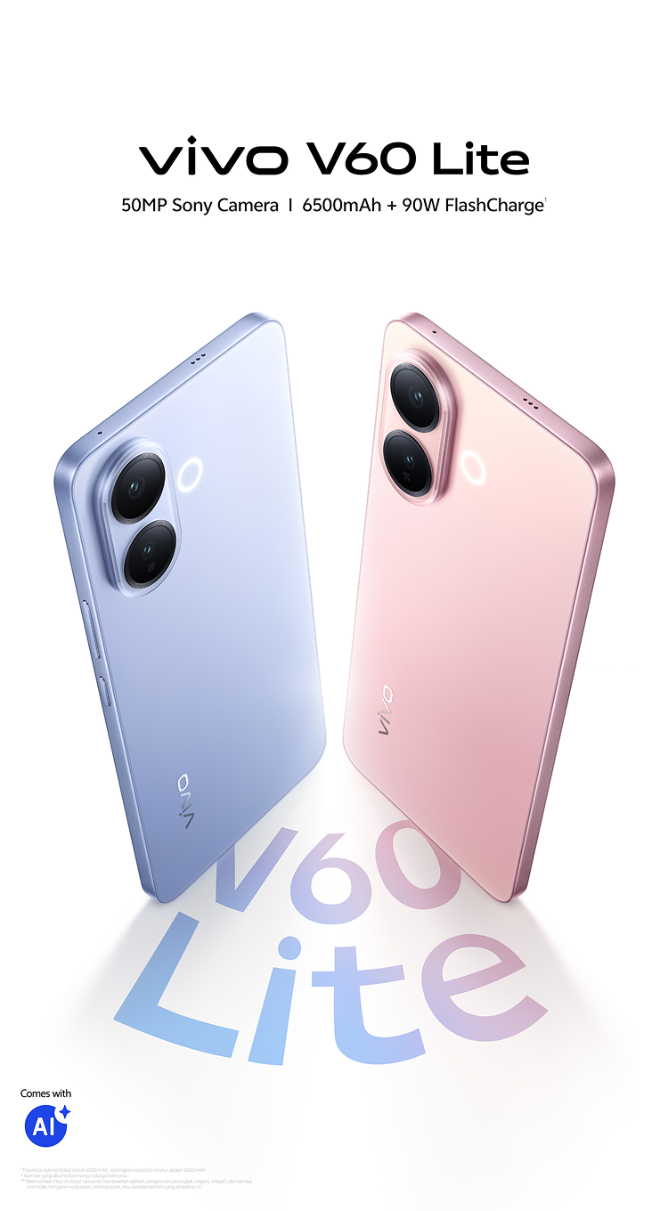 vivo V60 Lite official backs in blue and pink with the circular camera ring