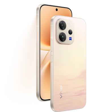vivo V70 in Alpine Gray, front screen and square ZEISS camera island on a white background