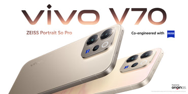 vivo V70 banner with two Alpine Gray backs, ZEISS logos, and large V70 lettering