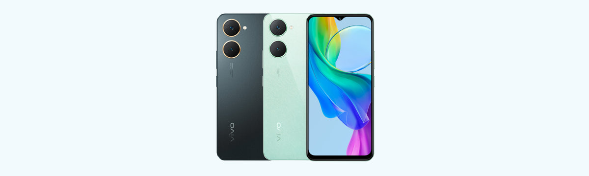 vivo Y03 official gallery: Space Black back, Gem Green back, and the 6.56-inch front