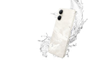 vivo Y05 Summit Platinum back with a water splash, showing the IP65 sealed body