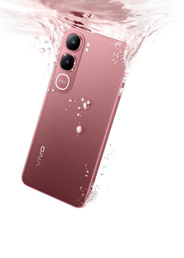 vivo Y21d Coral Red back underwater with droplets, showing the IP68 sealed body