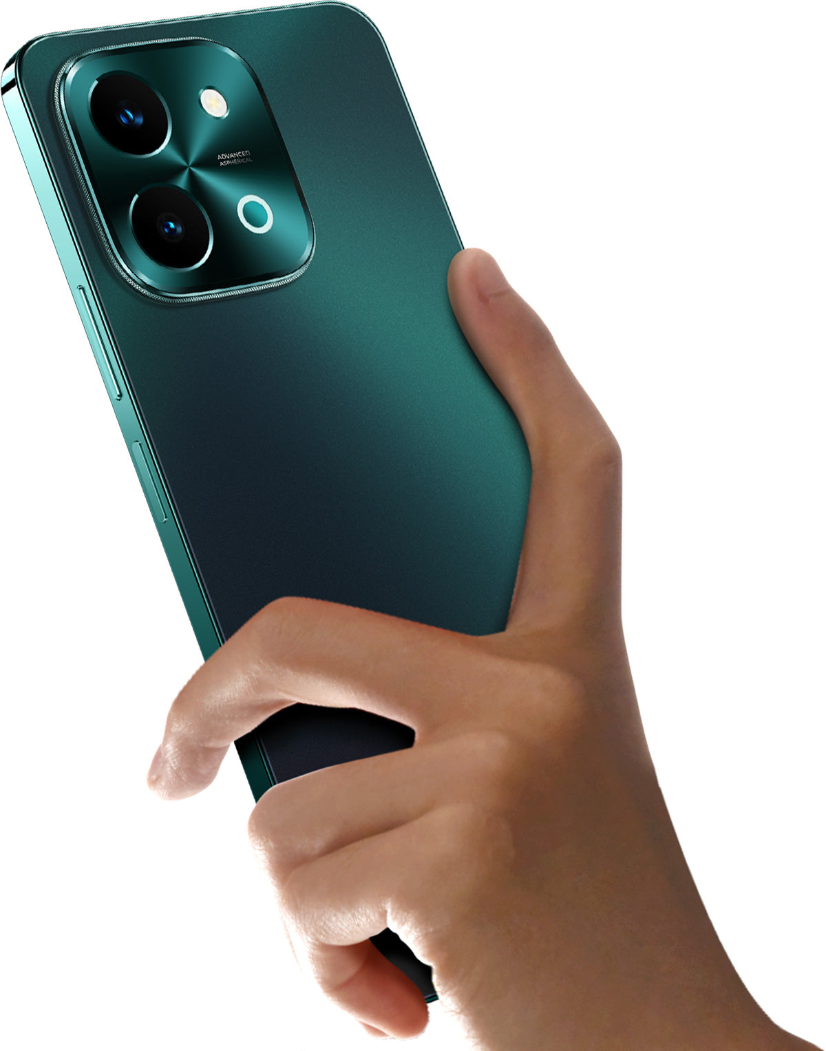 vivo Y28 in Agate Green held in hand, showing the back and twin camera island
