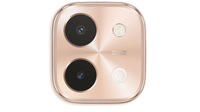 Close-up of the vivo Y28 Gleaming Orange camera module with the 50MP and 2MP lenses