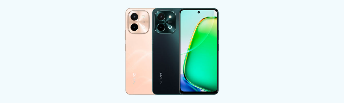 vivo Y28 official gallery: Gleaming Orange back, Agate Green back, and the front screen