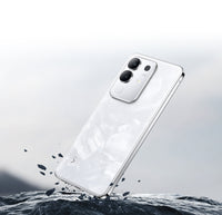 vivo Y29 in Elegant White with the textured back and silver camera island