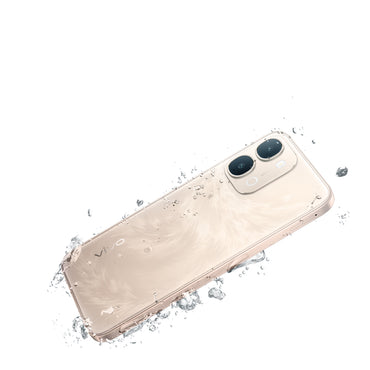 vivo Y31d Feather Gold back with water droplets on the IP68 and IP69 sealed body