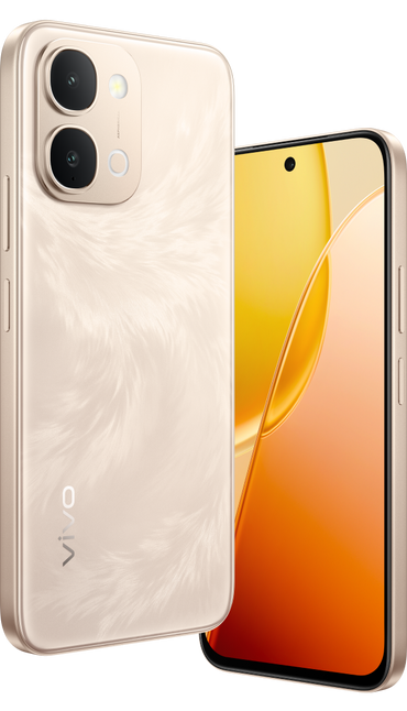 vivo Y31d in Feather Gold, official back with the dual camera island and the 6.75-inch front