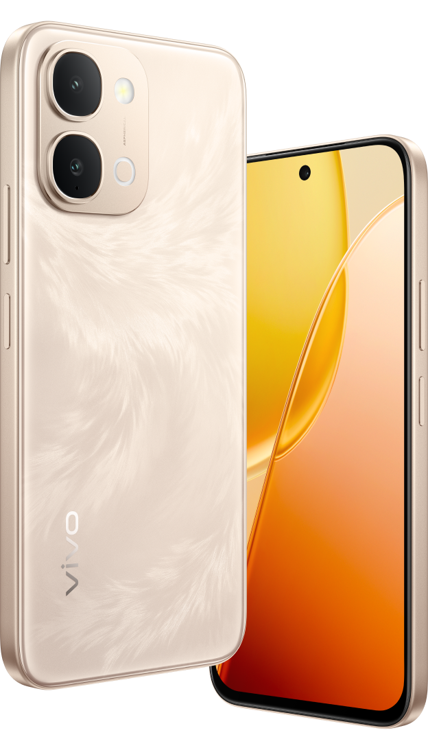 vivo Y31d in Feather Gold, official back with the dual camera island and the 6.75-inch front