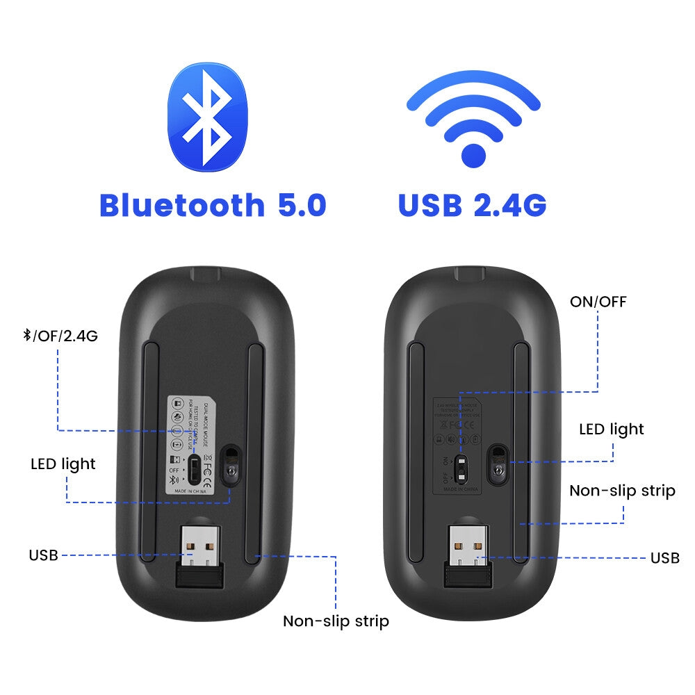 Two Wireless rechargeable mouse silent click bottom view display
