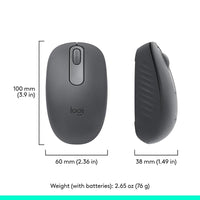 Logitech M196 Bluetooth Mouse showing ambidextrous shape with a weight of 76g