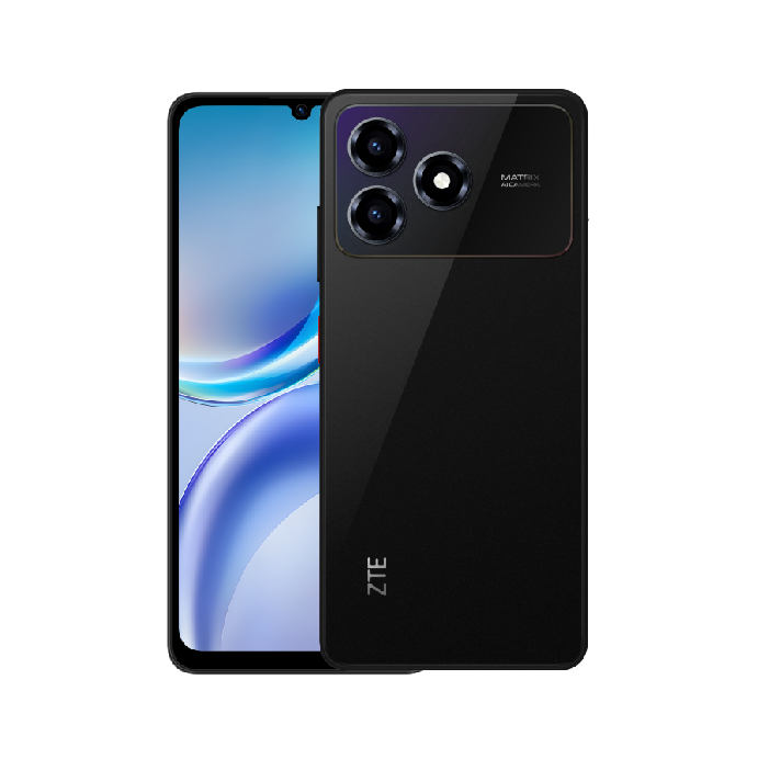ZTE A36 official black back with the camera island and the 6.75-inch HD+ front