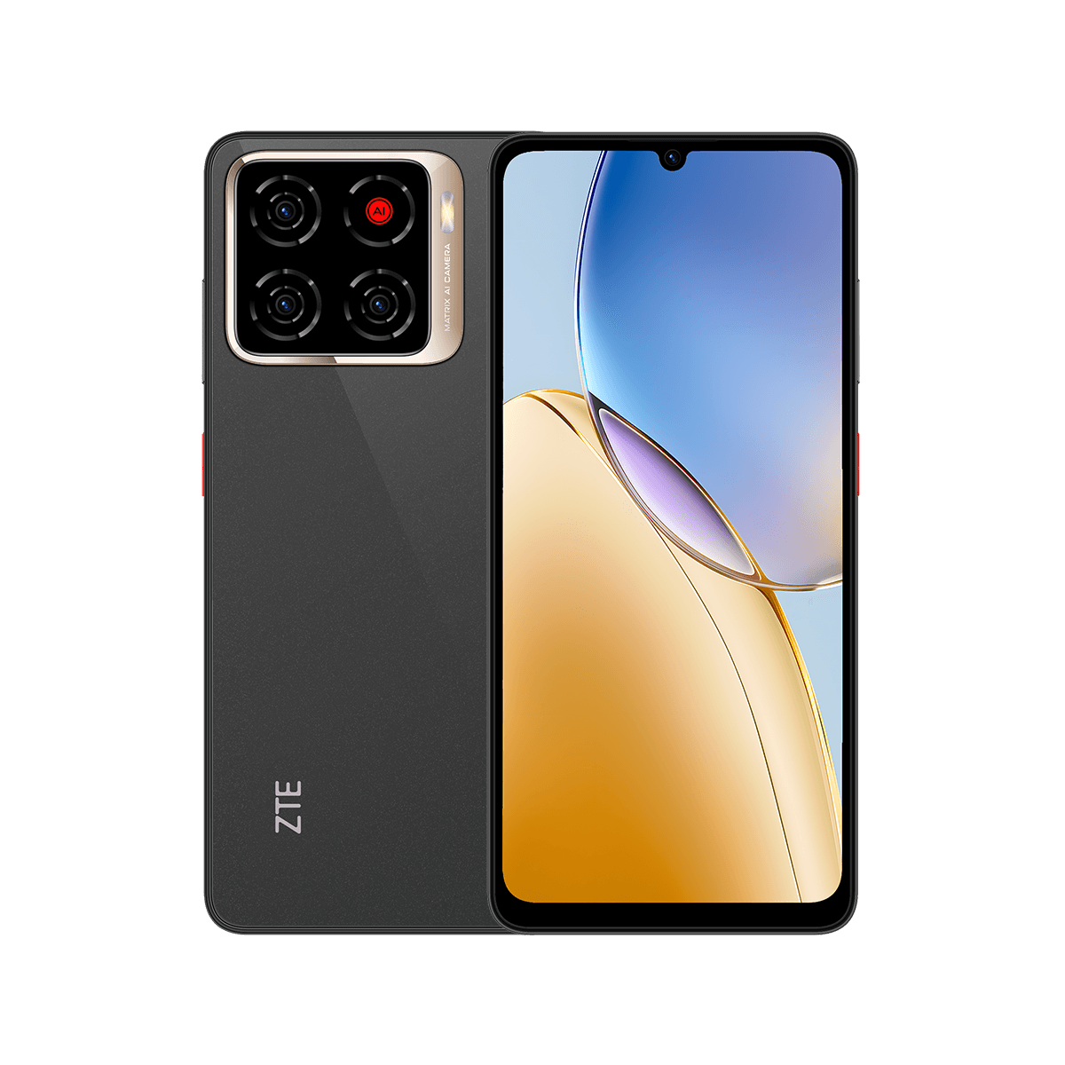 ZTE A56 official black back with the square camera island and the 6.75-inch HD+ front