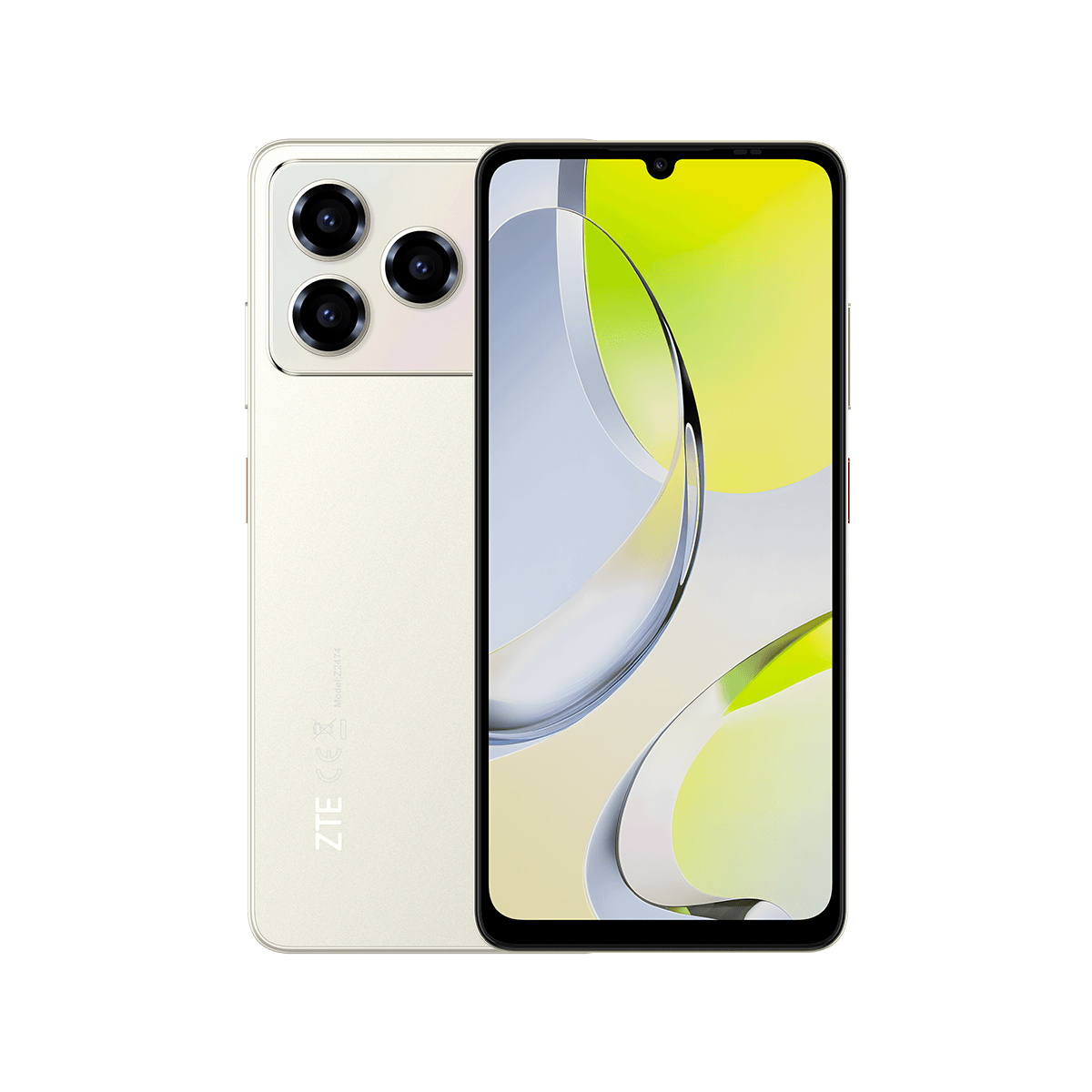 ZTE A76 in silver, official back with the camera island and the 6.75-inch HD+ front