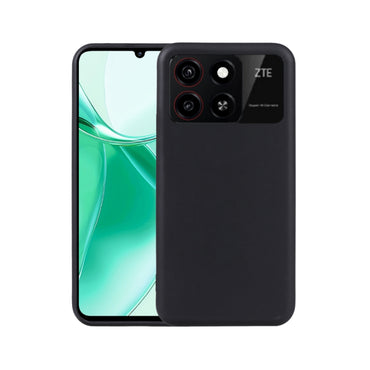 ZTE Blade A35 smartphone in black color showing the back side with dual cameras and the ZTE logo, with the front screen visible.
