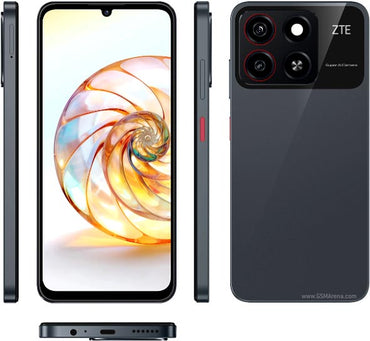An image showing the ZTE Blade A35 smartphone from various angles, displaying its design and camera module.